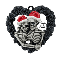 Skeleton Couple - Personalized Ornament, Black Rose Heart Shape, Christmas Tree Decor