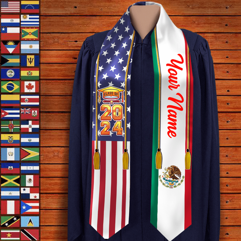 Country Flag Class of 2024 Stoles Sash, Graduation Gift, Senior Gift