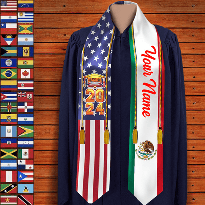 Country Flag Class of 2024 Stoles Sash, Graduation Gift, Senior Gift