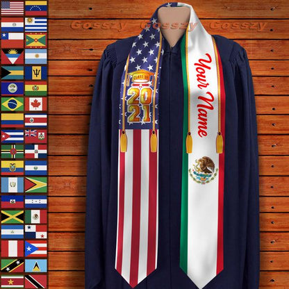 Country Flag Class of 2024 Stoles Sash, Graduation Gift, Senior Gift