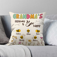 Grandma’s Reasons to Bee Happy Pillow, Mothers Day Gift From Grandkids, Grandma Garden Pillow With Grandchildren’s Name