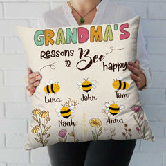 Grandma’s Reasons to Bee Happy Pillow, Mothers Day Gift From Grandkids, Grandma Garden Pillow With Grandchildren’s Name