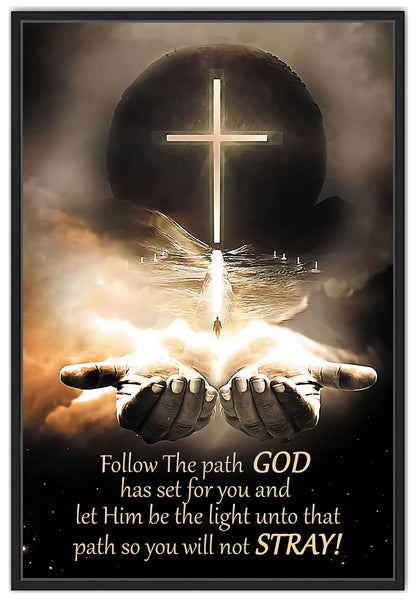 Follow The Path God Has Set For You Poster Wall Art Scripture Wall Print Distressed Typographic Jesus Poster Inspirational Positive Quotes