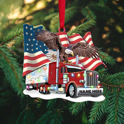 Trucker Christmas With Flag - Personalized Christmas Ornament
