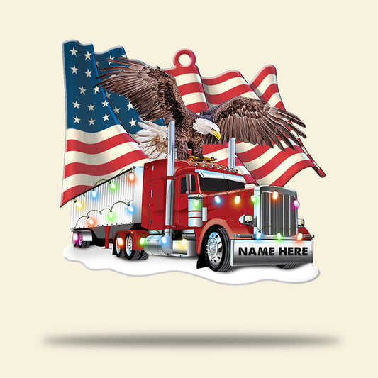 Trucker Christmas With Flag - Personalized Christmas Ornament