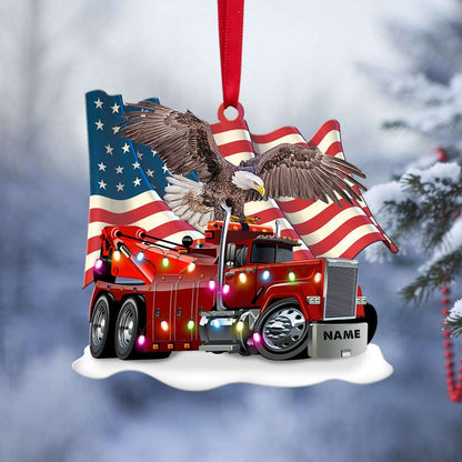 Trucker Christmas With Flag - Personalized Christmas Ornament